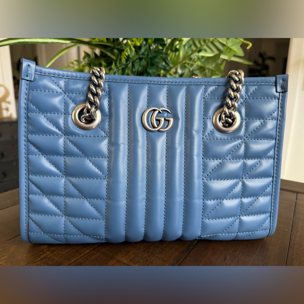 Like New Gucci Small Matelasse Aria Tote (Cornflower w/matte Silver Hardware)
